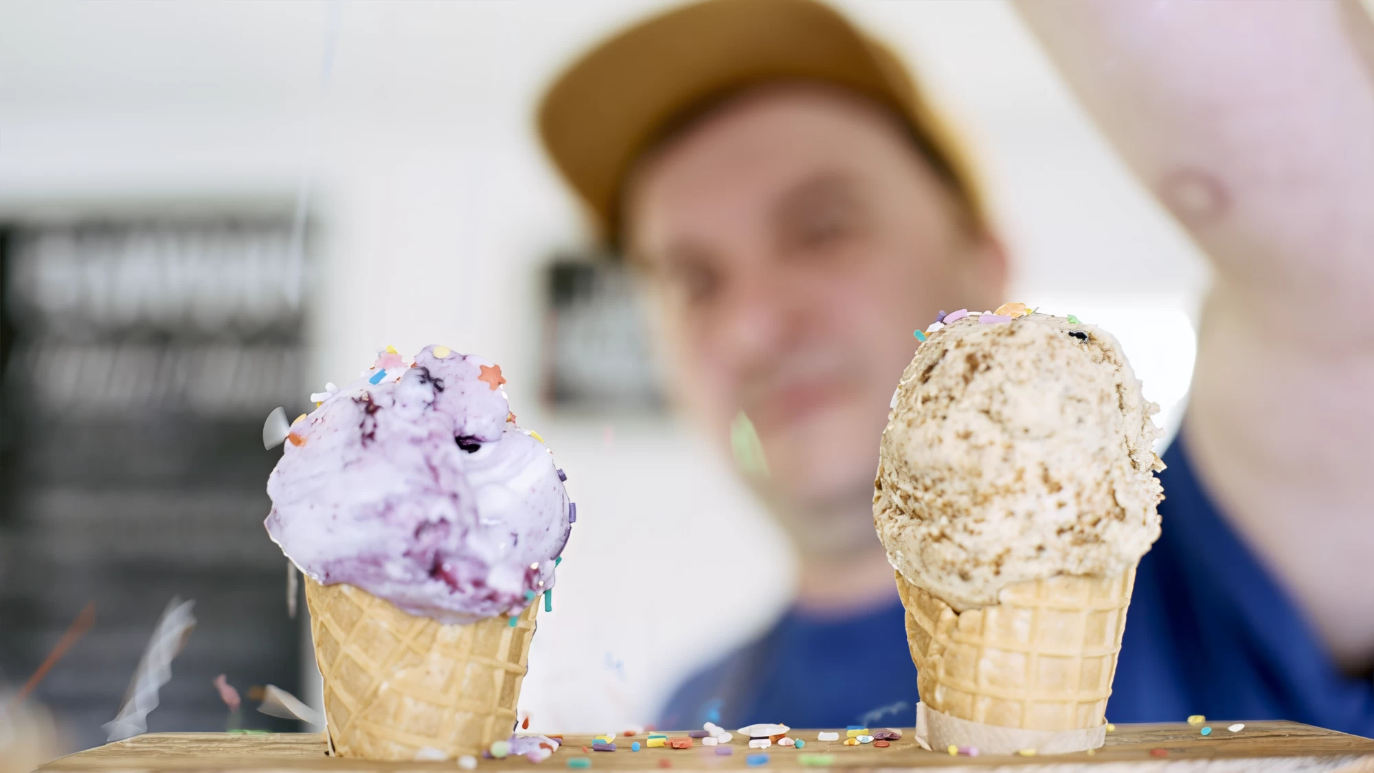 Visit Kent tourism photography — close-up of ice cream cones from a Kent seafront kiosk